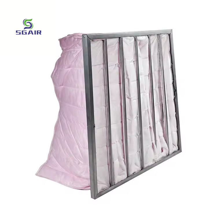Filtre à air de poche à cadre galvanisé avec un rendement de filtration de 1 à 5 μM pour AHU